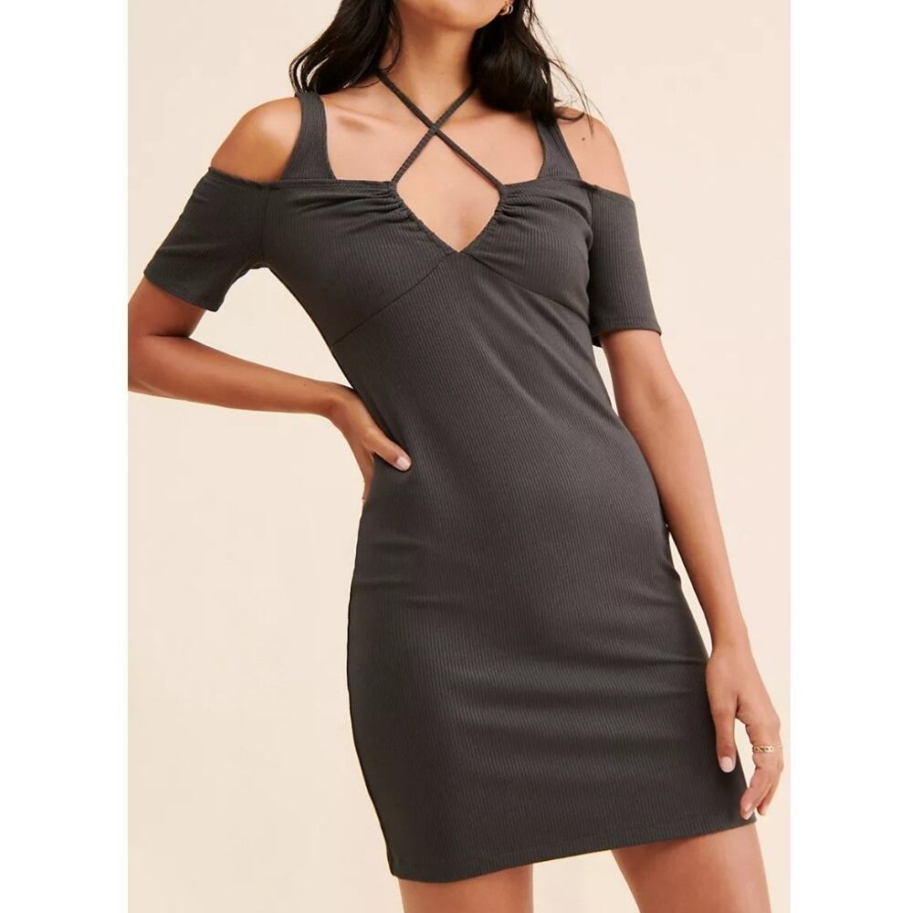 NEW Free People Daily Practice Sardinia Cold Shoulder Jersey Mini Dress Size L